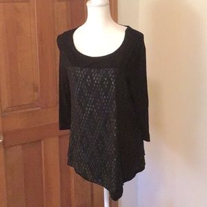 NWT Dress Barn Black Lace SILVER Blouse LP